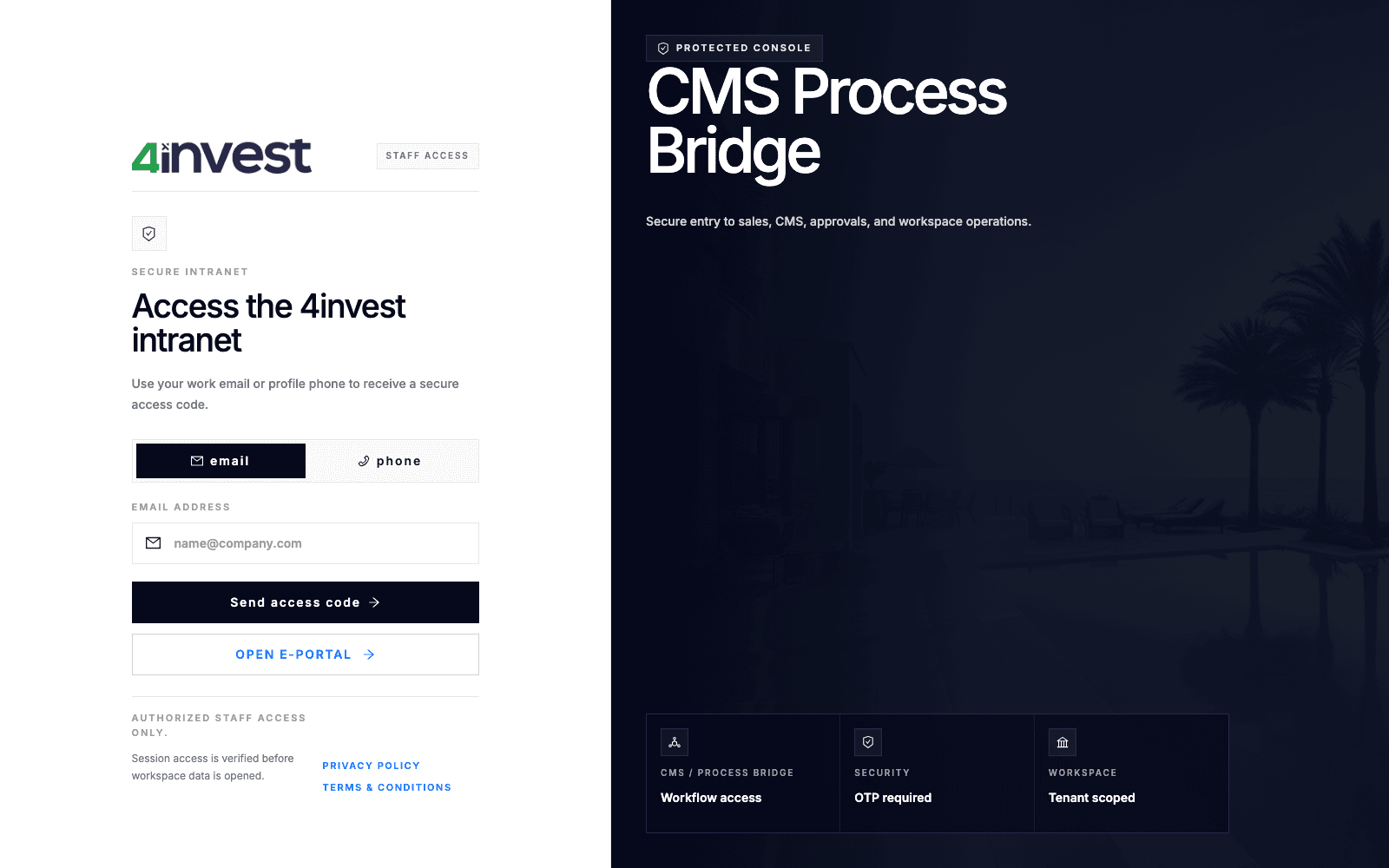 4invest Intranet interface, captured from the live product