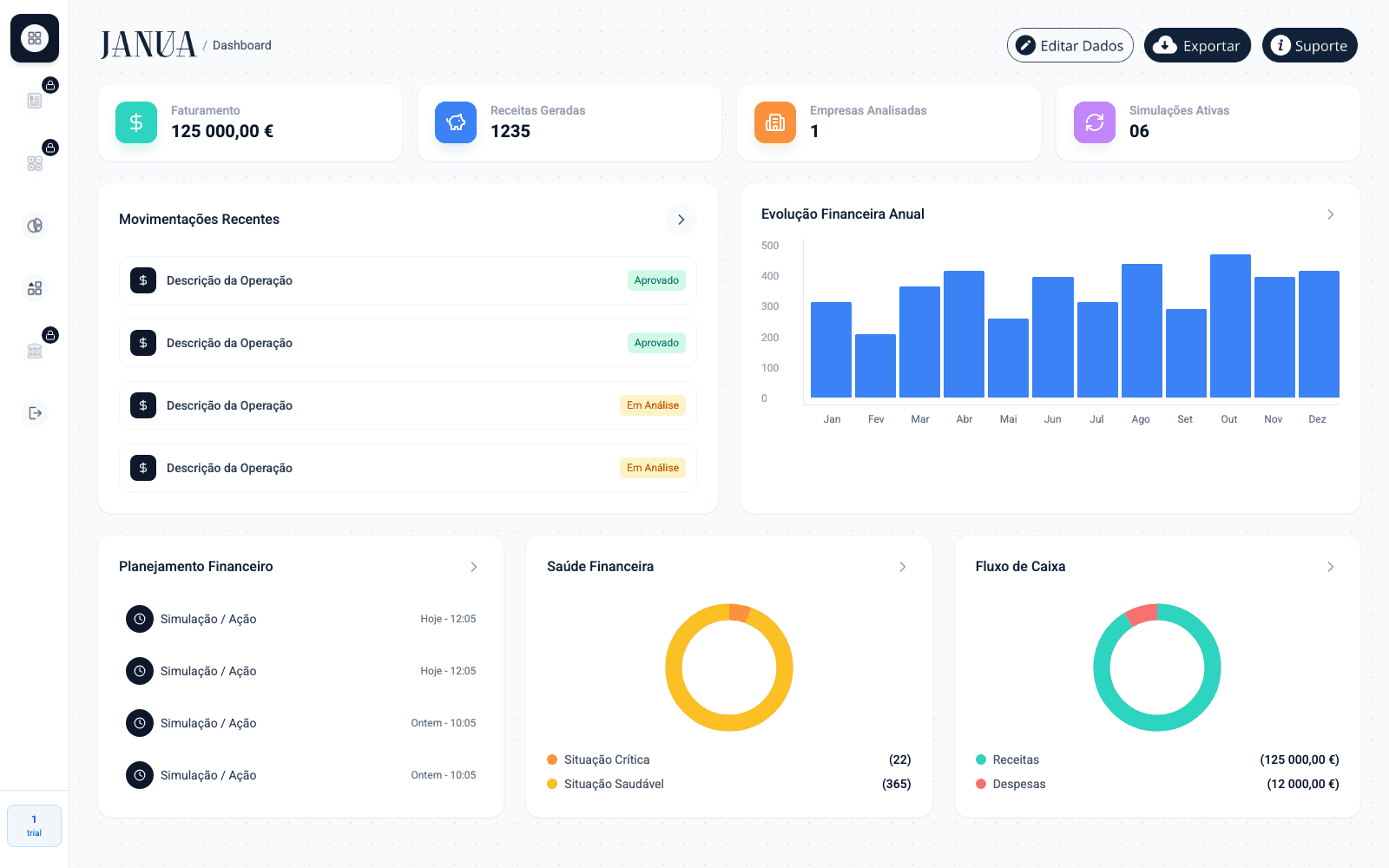 Janua Financial interface, captured from the live product